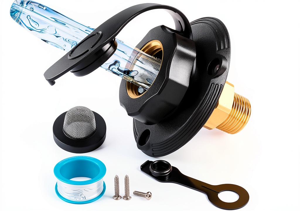 RV water inlet valve installed on a campsite hookup