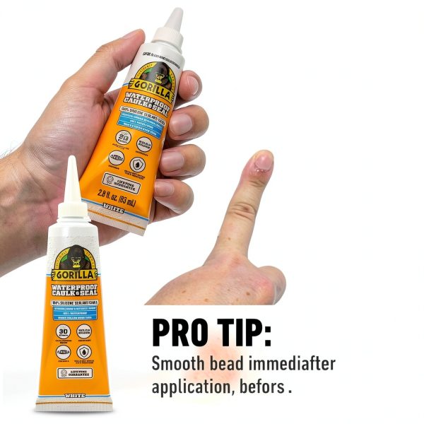 Gorilla 100% Silicone Caulk White 2.8oz Pack of 2 Waterproof Sealant-3